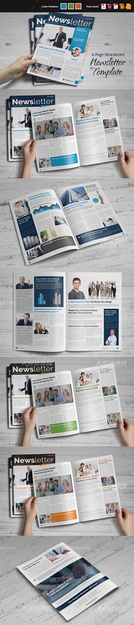 Newsletter Indesign Template,indesign模板－时事通讯(8页)
